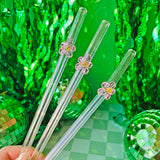 Reusable Glass Charm Straw - Pink Flower