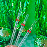 Reusable Glass Charm Straw - Cherry