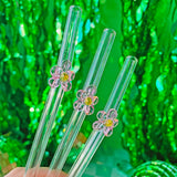Reusable Glass Charm Straw - Pink Flower