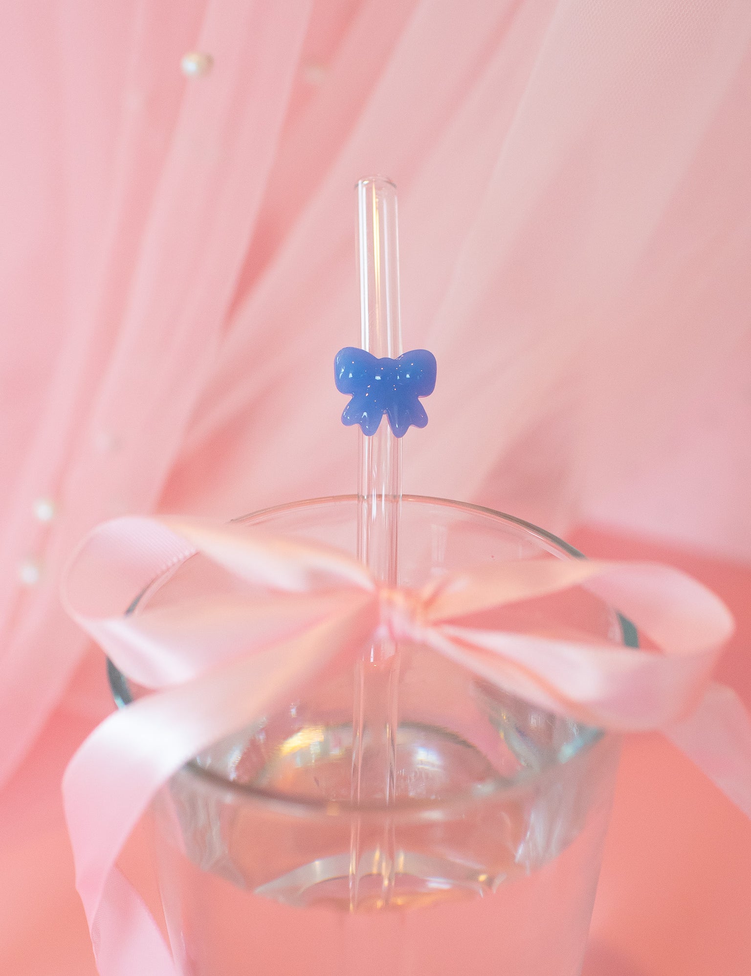 Reusable Glass Charm Straw- Pink Bow