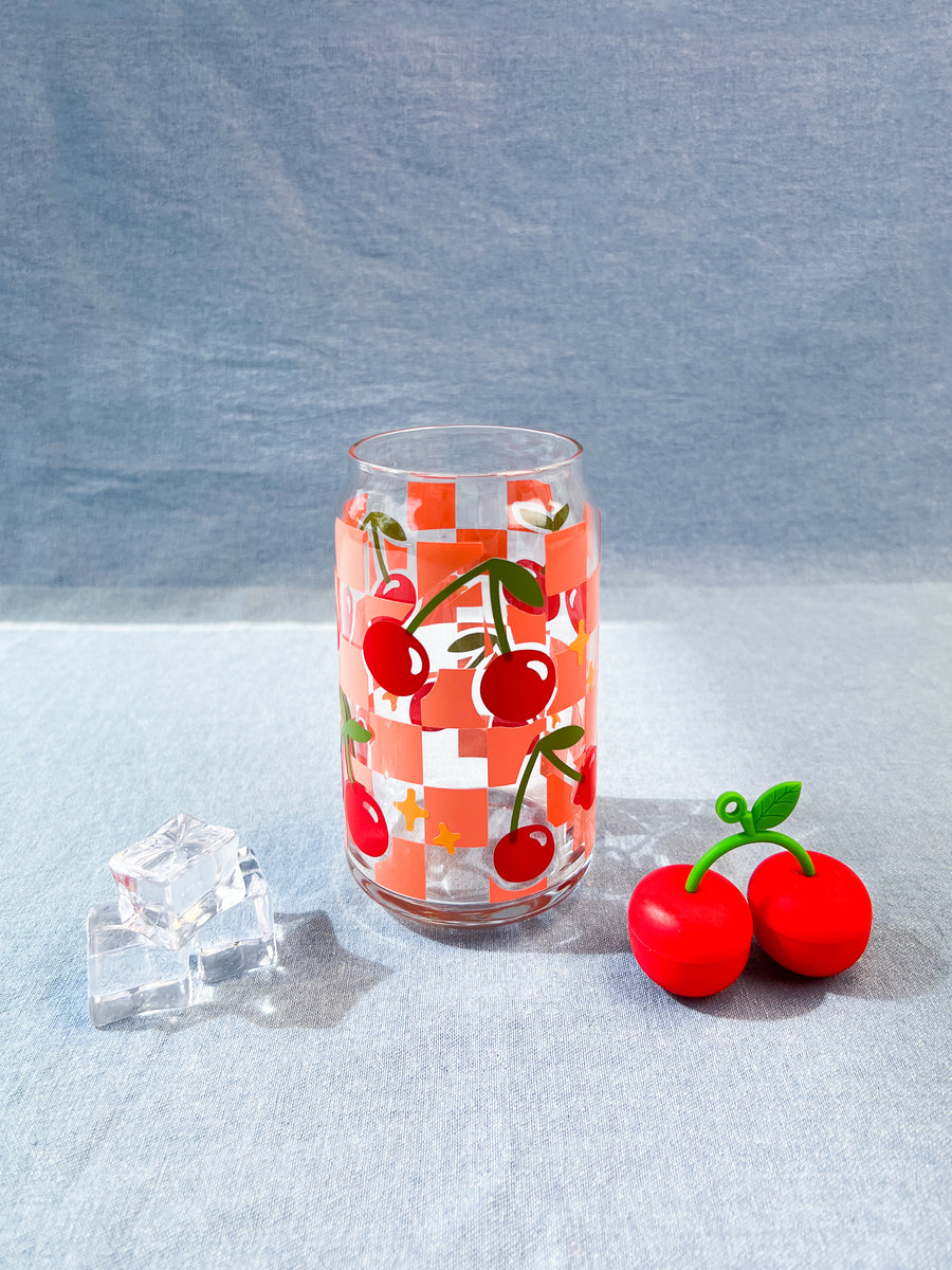 Retro Can Glass - Checkered Cherry