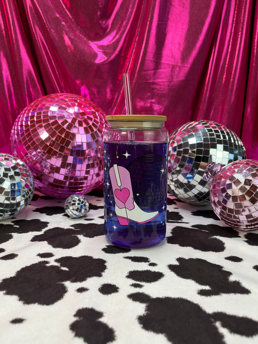 Disco Cowgirl Can Glass