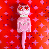Pink Satin Kit-Cat Klock - Heart Eyes