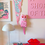 Pink Satin Kit-Cat Klock - Heart Eyes