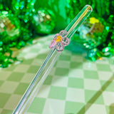 Reusable Glass Charm Straw - Pink Flower