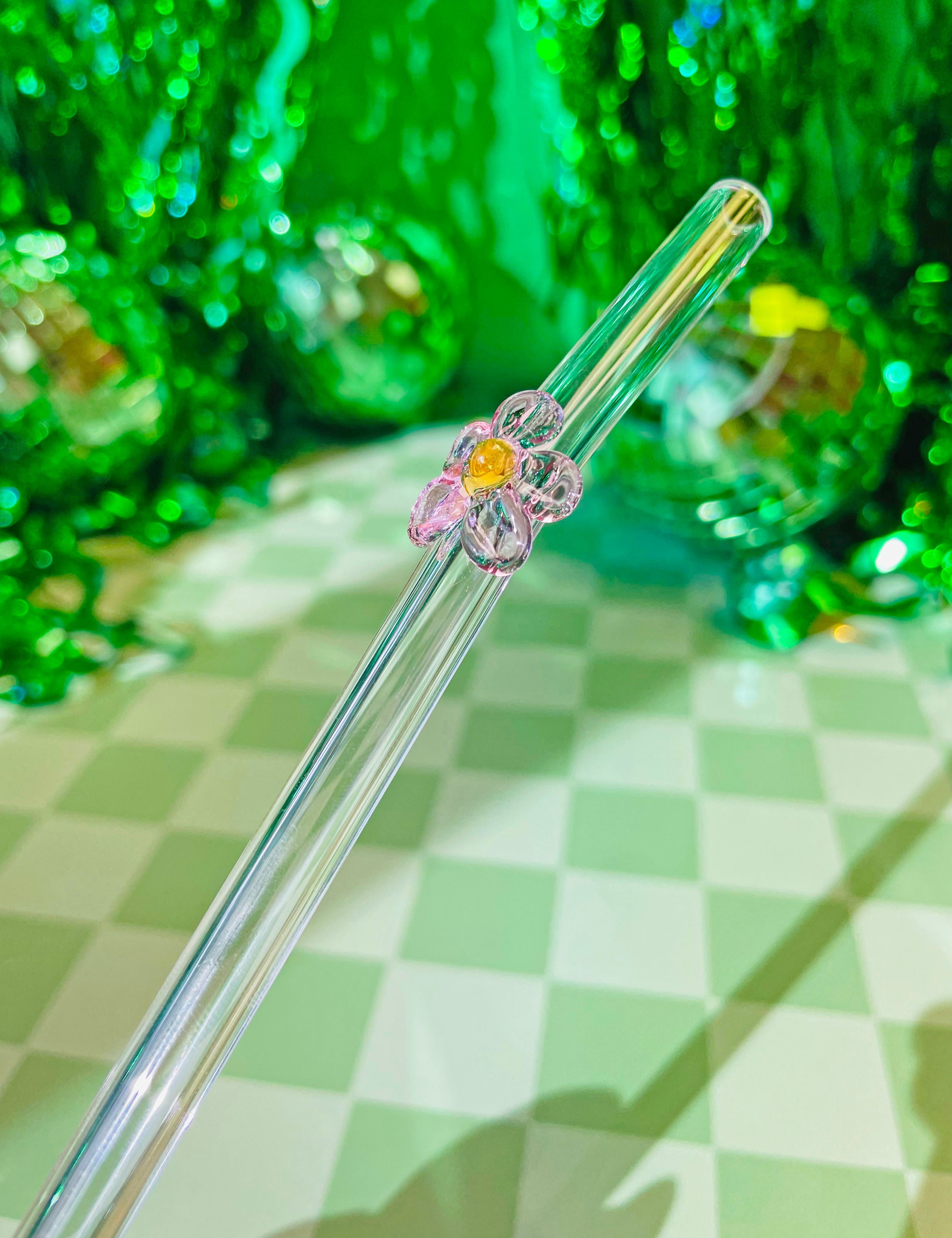 Reusable Glass Charm Straw- Pink Bow