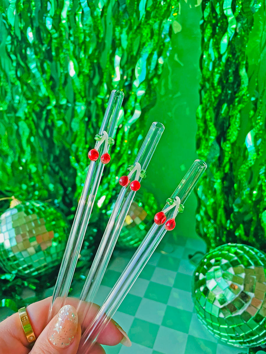 Reusable Glass Charm Straw - Cherry