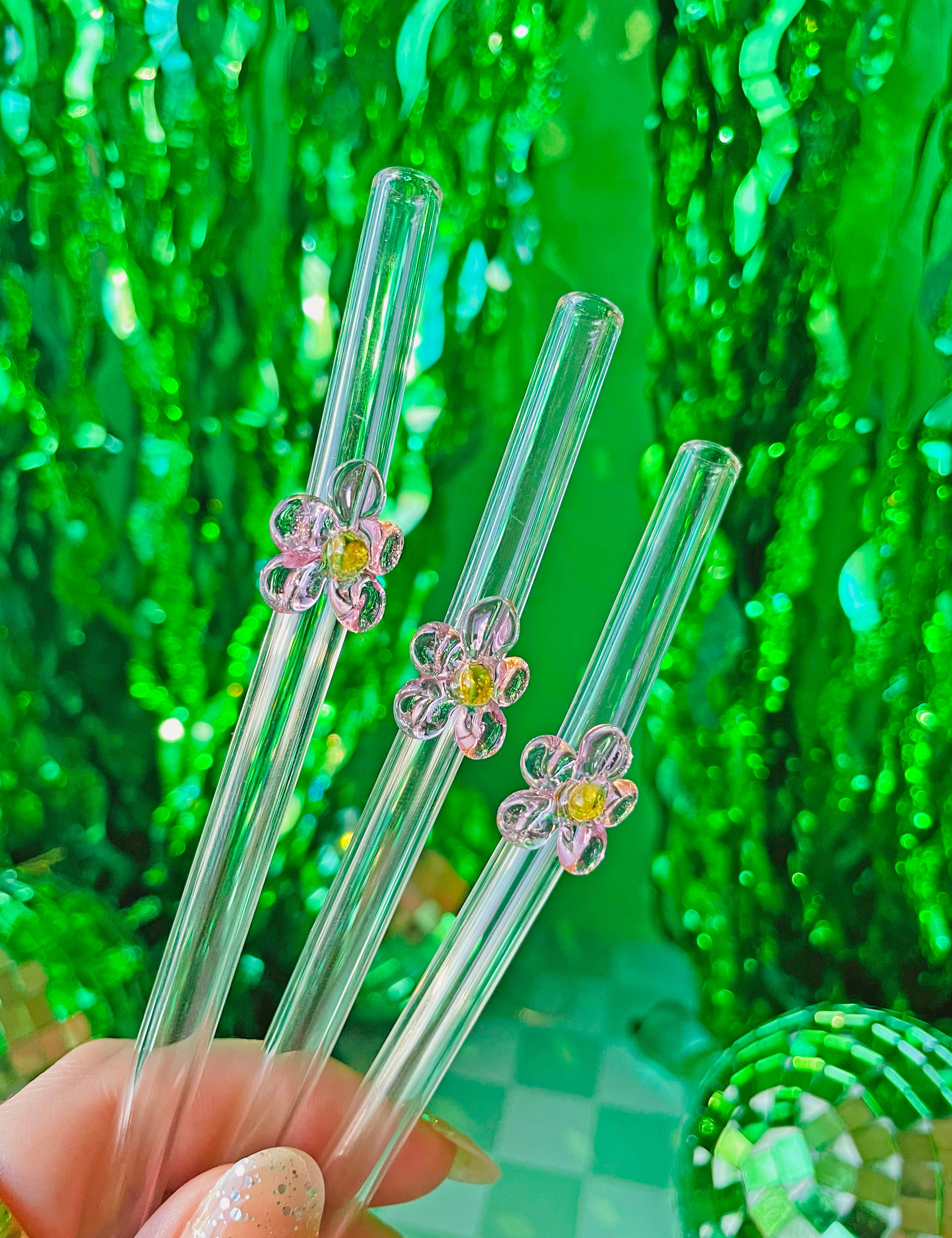 Reusable Glass Charm Straw- Pink Bow