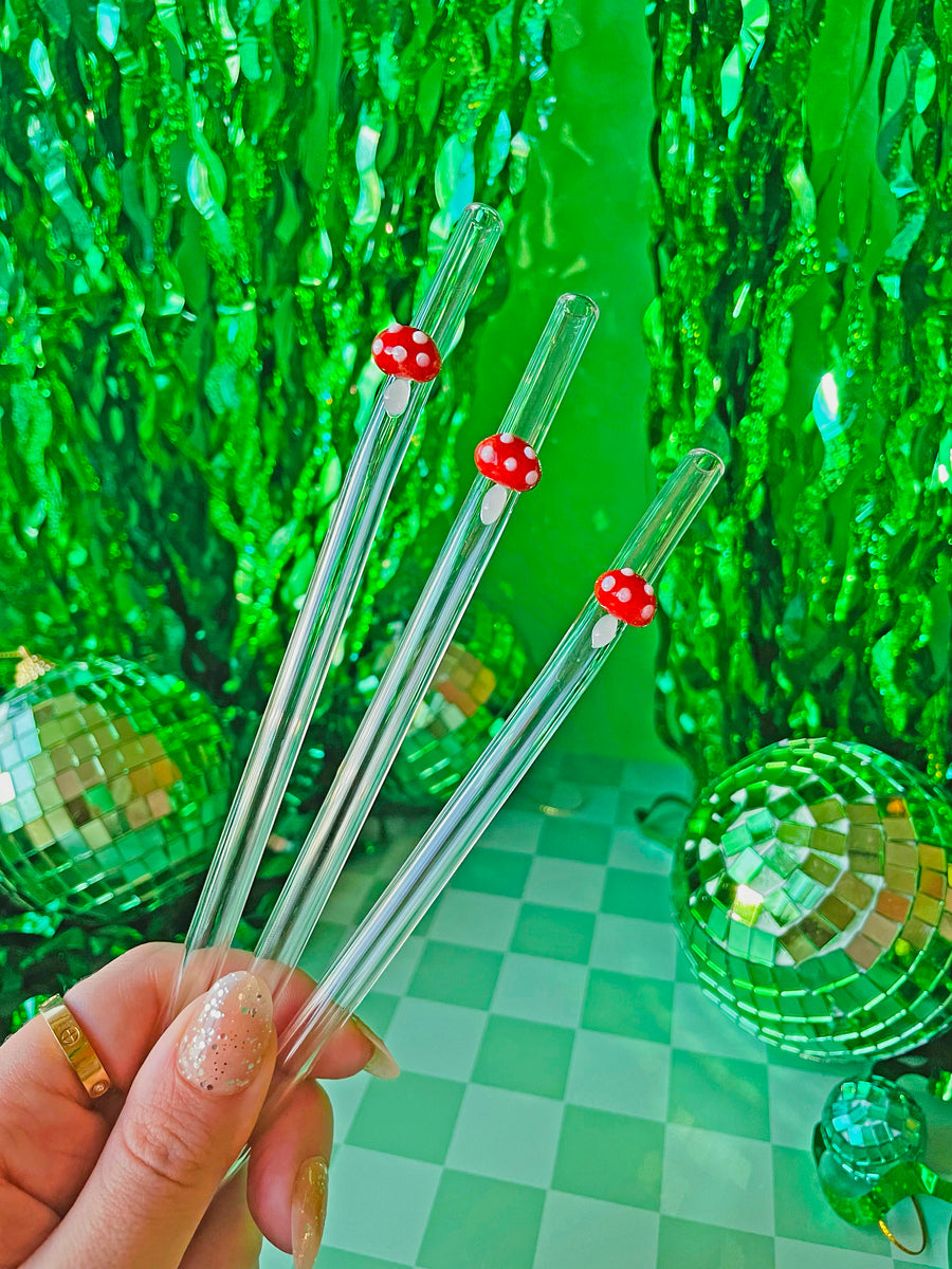 Reusable Glass Charm Straw - Mushroom
