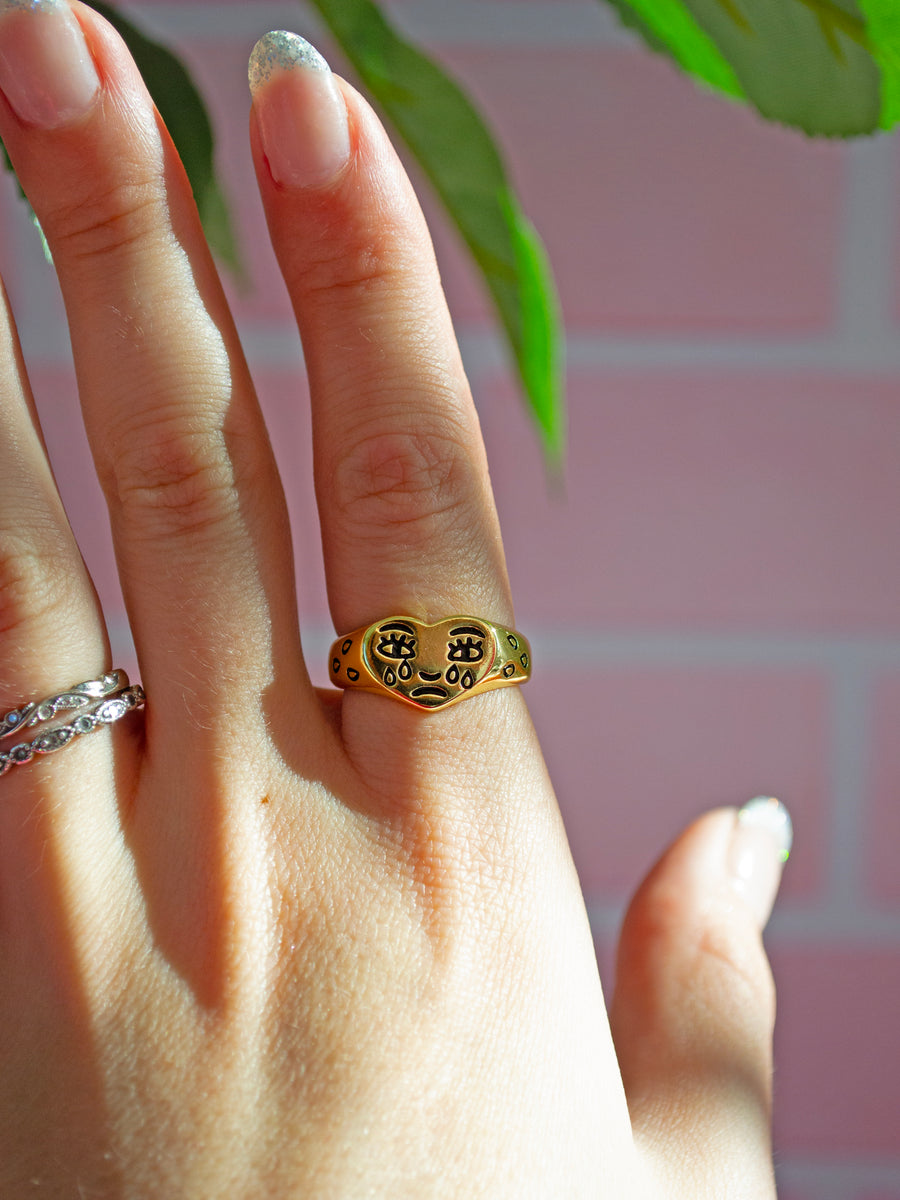 Gold Crying Heart Ring