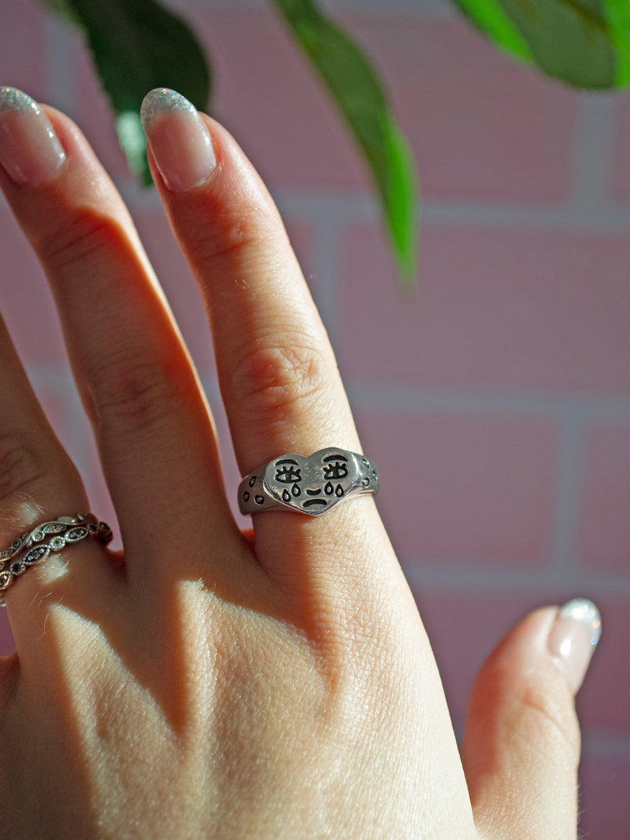 Silver Crying Heart Ring