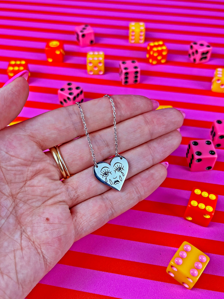 Crying Heart Necklace- Silver